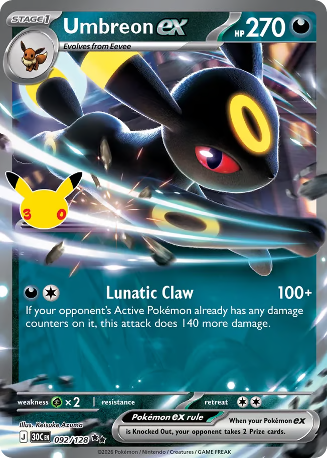 Umbreon ex 092/128, 30th Celebration (stock image)